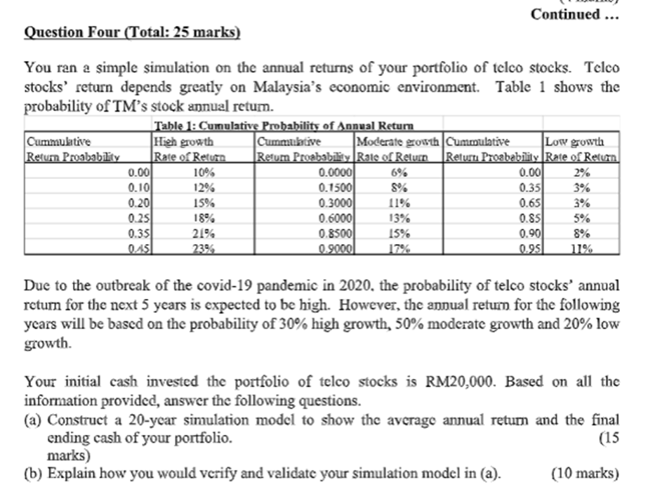 Continued... Question Four (Total: 25 marks) You ran a simple simulation