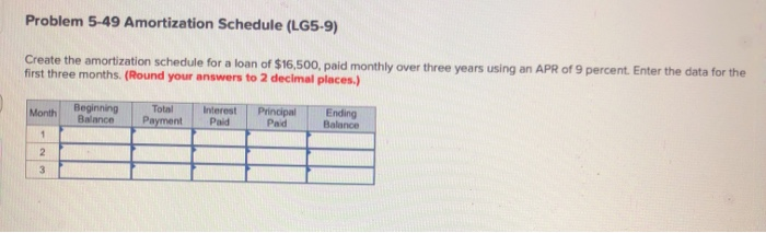 round your answer to 2 decimal places Problem 5-49 Amortization Schedule (LG5-9)