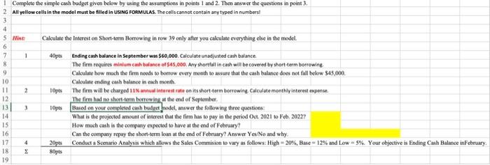 I need format, please. Complete the simple cash budget given below by