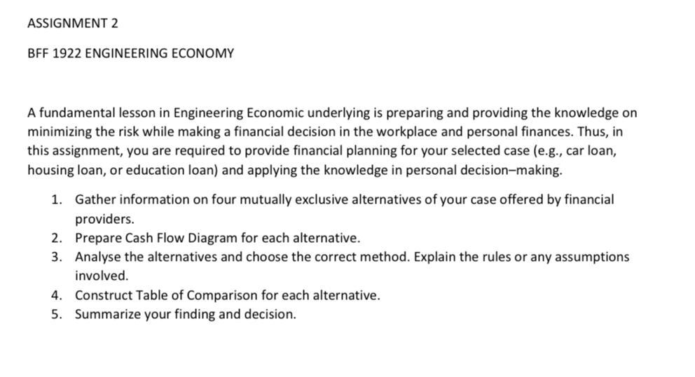 ((((((((((((((((MANUAL CALCULATION)))))))))))) NO EXCEL PROGRAM. ASSIGNMENT 2 BFF 1922 ENGINEERING ECONOMY A