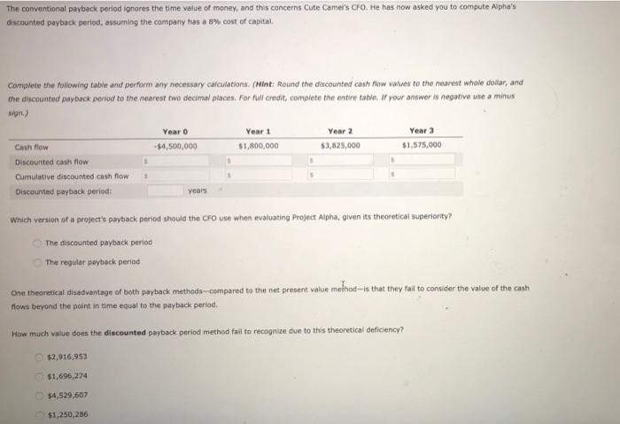 payback period that helps in their capital budgeting decisions. Cute Camel Woodcraft
