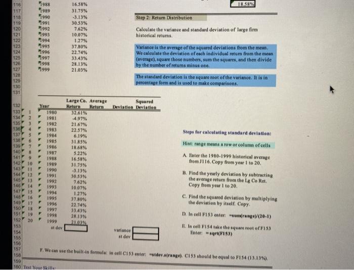 table shows the historical retums for large company stocks from 1980-1999. Let's