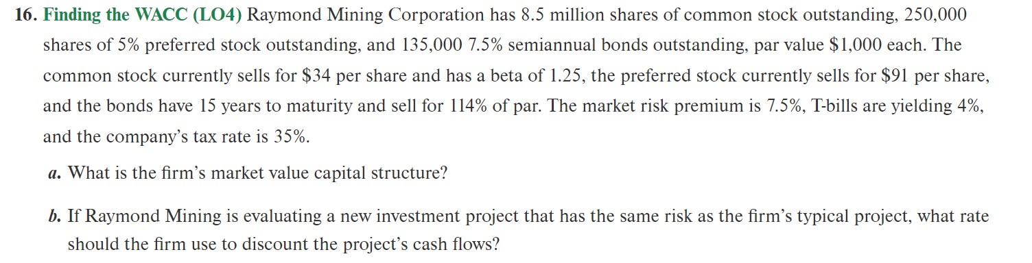  Please use the algebraic method only. 6. Finding the WACC (LO4)