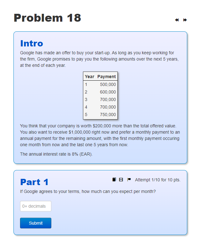  Problem 18 Intro Google has made an offer to buy your
