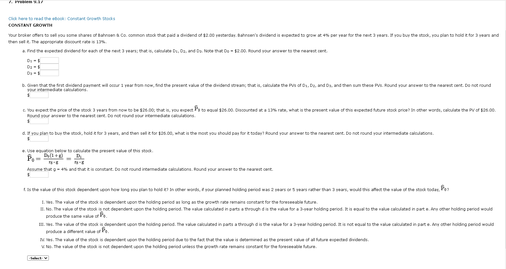 1. Problem 4.1/ Click here to read the eBook: Constant Growth