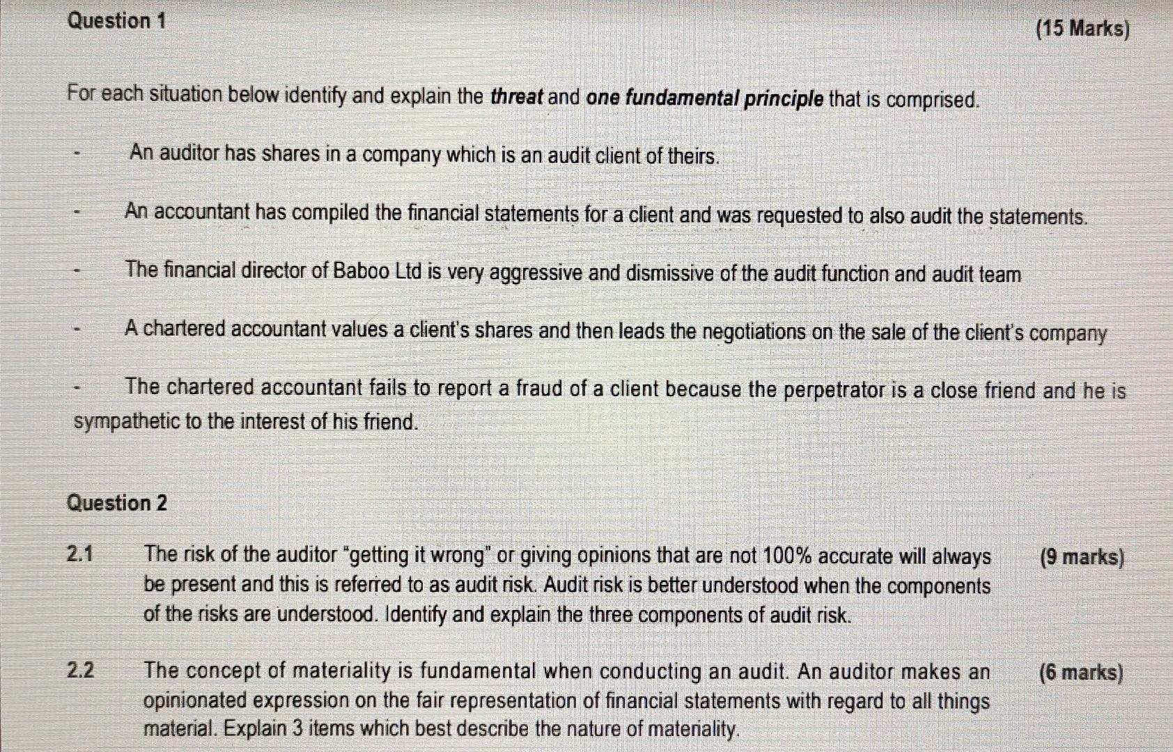  Question 1 (15 Marks) For each situation below identify and explain