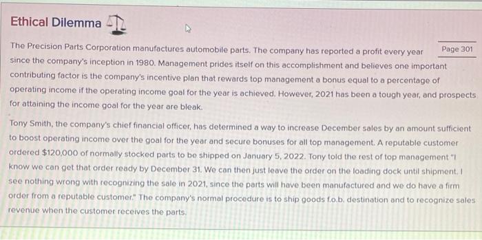 Section on p. 301 of your textbook. Read through the scenario presented