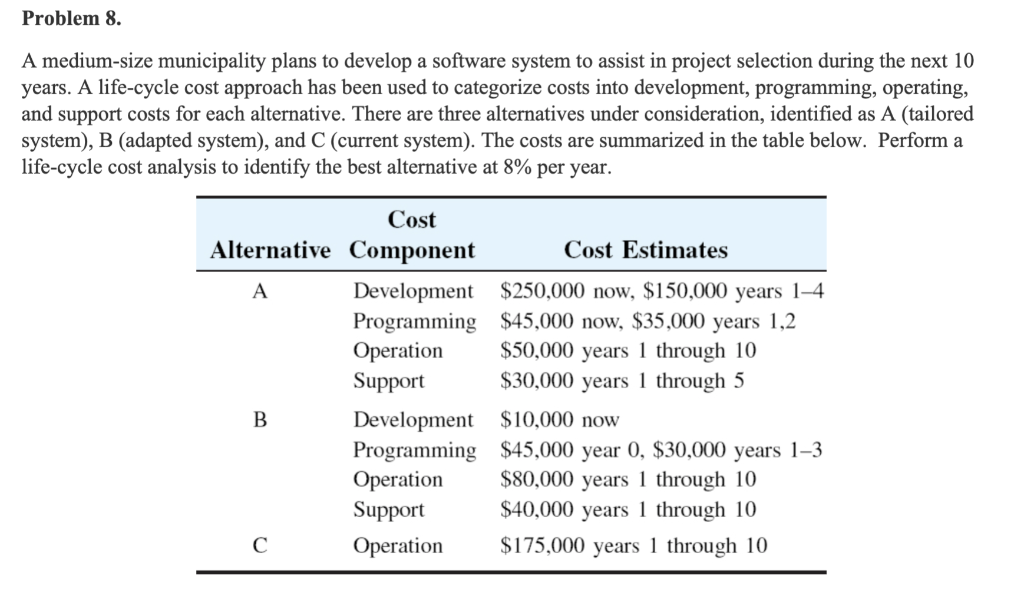 Ideally, show how to answer this using excel functions. Thanks! Problem 8.