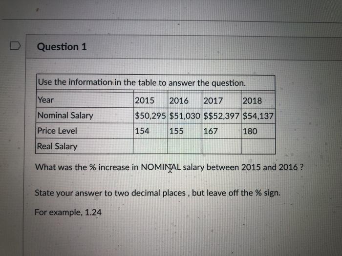  Question 1 Use the information in the table to answer the