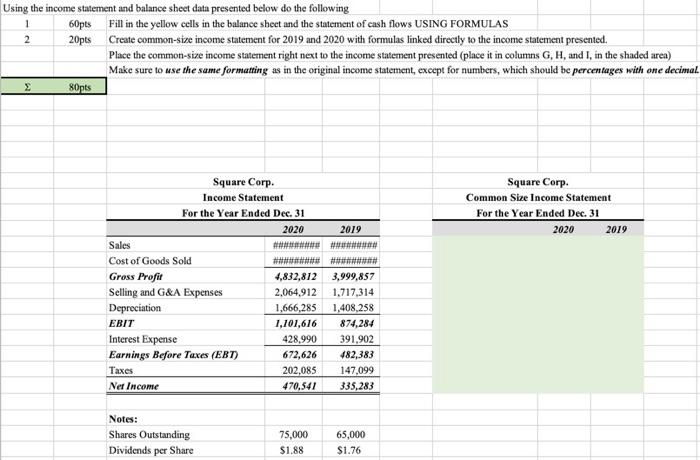 Dec. 31 Square Corp. Common Size Income Statement For the Year Ended