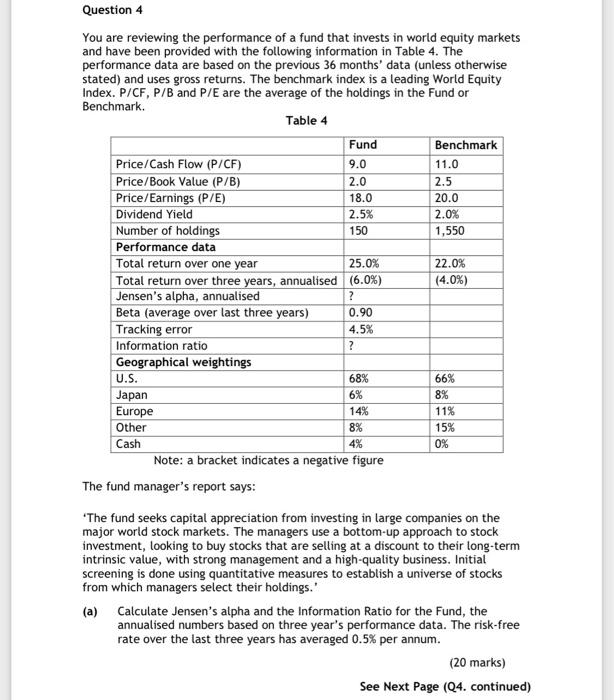  Really need help on this asset management question Question 4 You