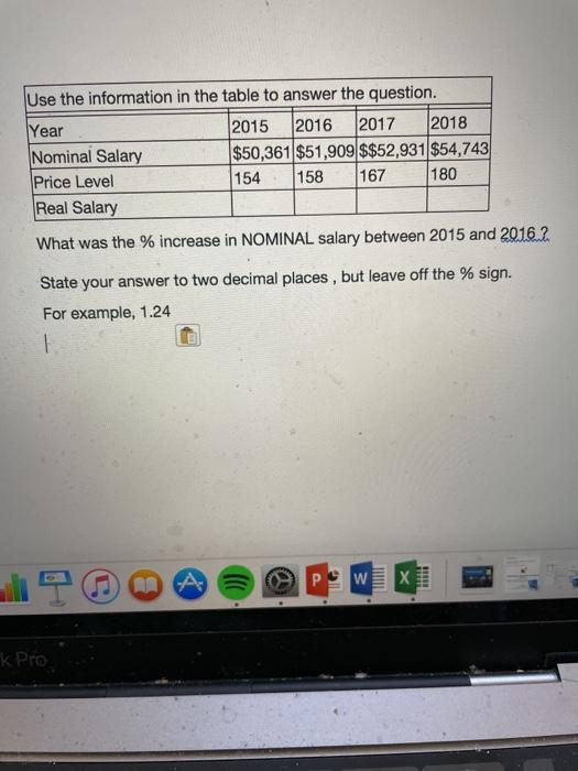  Use the information in the table to answer the question. Year