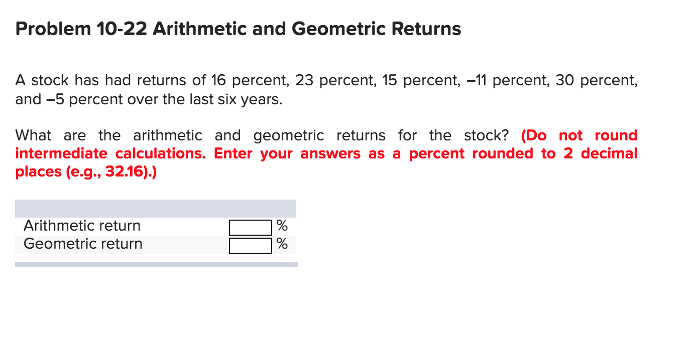 13.20 percent and a geometric return of 11.10 percent. Using Blume's formula,