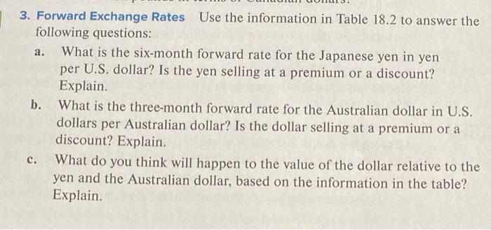  a. 3. Forward Exchange Rates Use the information in Table 18.2