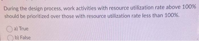  During the design process, work activities with resource utilization rate above