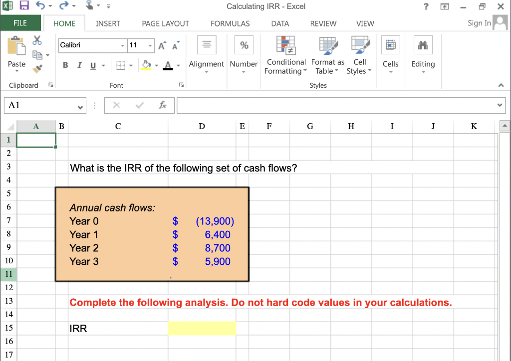 2.) Please Answer with Excel formulas Calculating IRR - Excel ? FILE