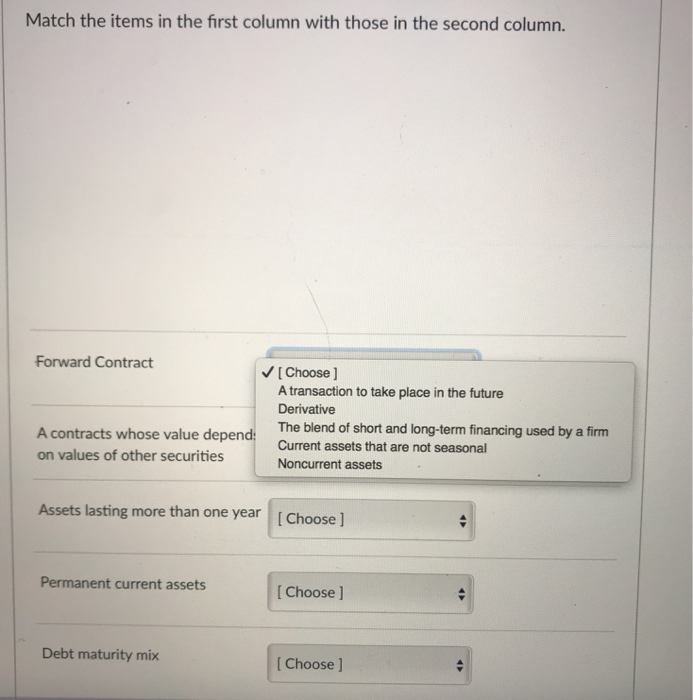  Match the items in the first column with those in the