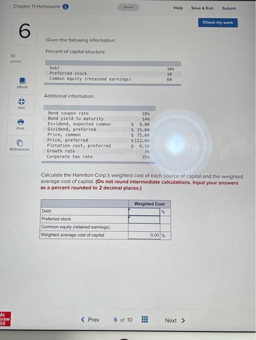  Chapter 11 Homework Shved Help Save & Exit Submit Check my