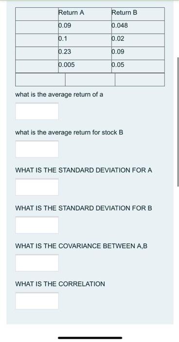  Return A Return B 0.09 0.048 0.1 0.02 0.23 0.09 0.005