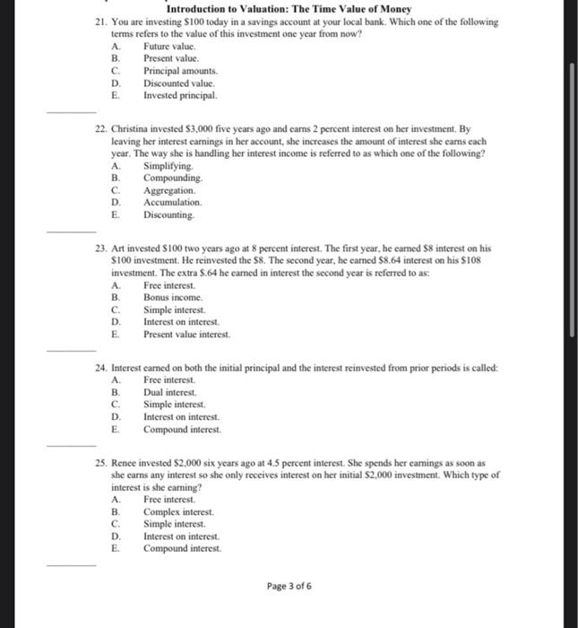 Please answer all questions or don't answer at all.. Introduction to Valuation: