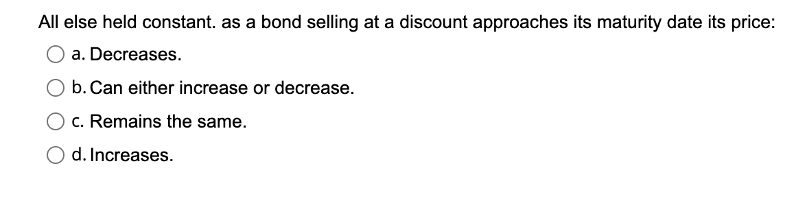  All else held constant. as a bond selling at a discount