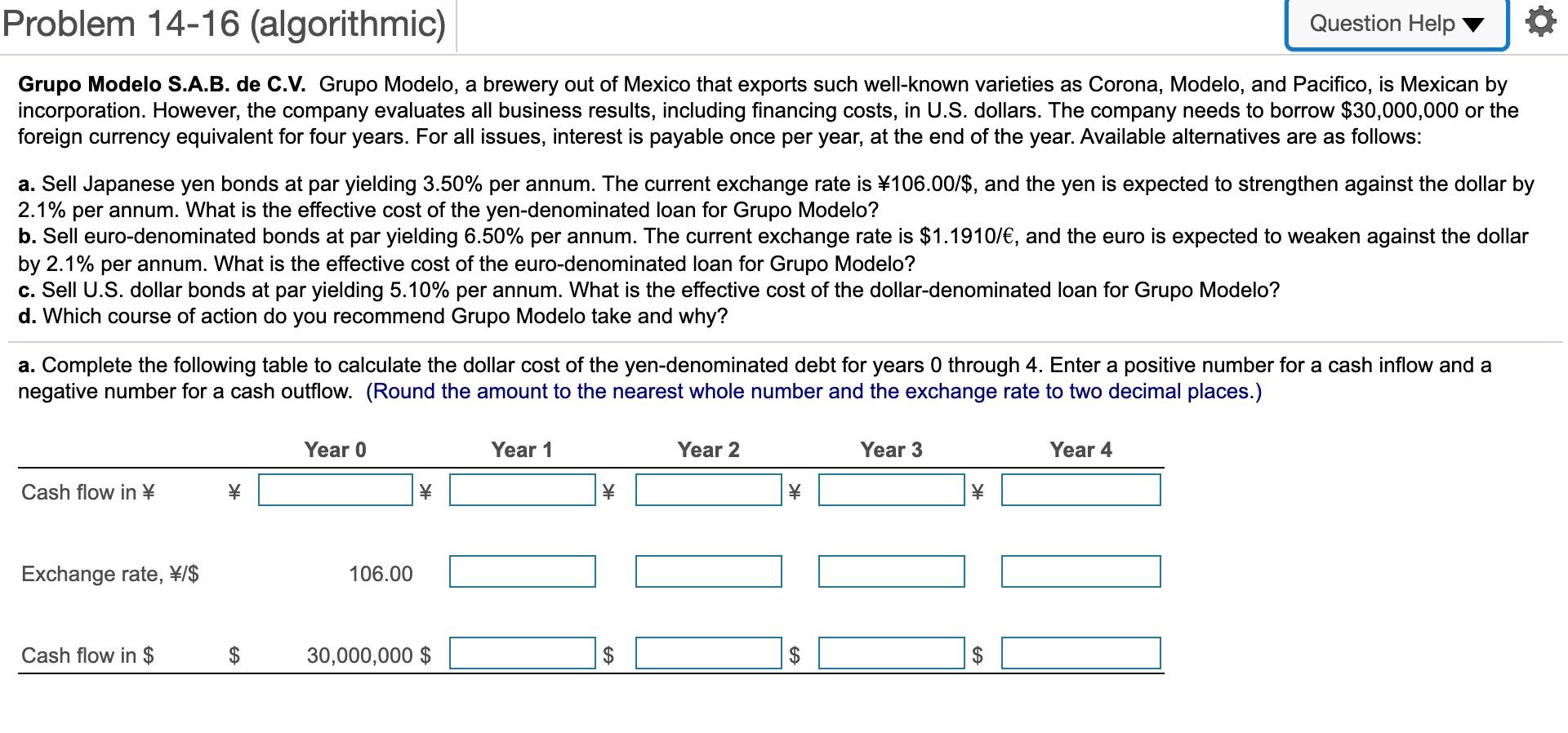 Problem 14-16 (algorithmic) Question Help v Grupo Modelo S.A.B. de C.V.
