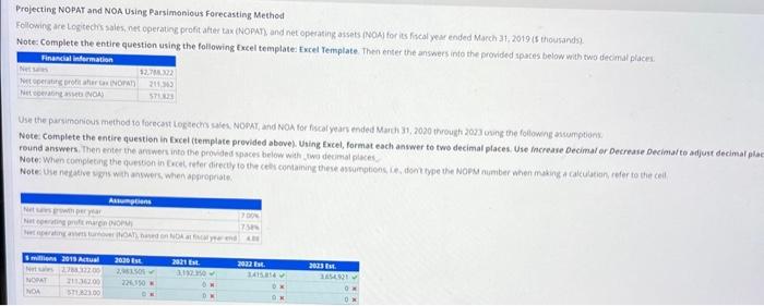  Projecting NOPAT and NOA Using Parsimonious Forecasting Method Following are Logitecis