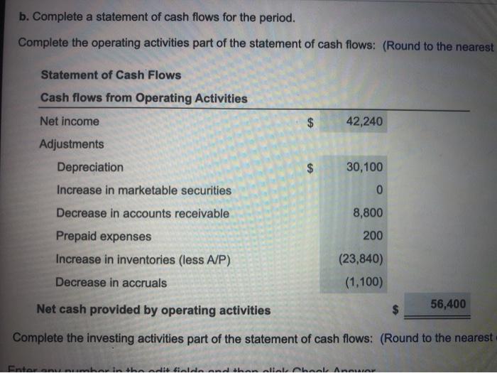 of cash flows for the period. c. Compute the changes in the