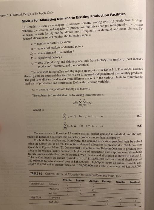 allocation model for TelecomOne assuming that all its facilities are already open