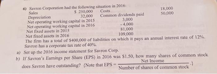how do i solve this problem? 6) Savron Corporation had the following