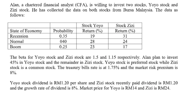 1. What is the expected return for both stocks? A. Yoyo