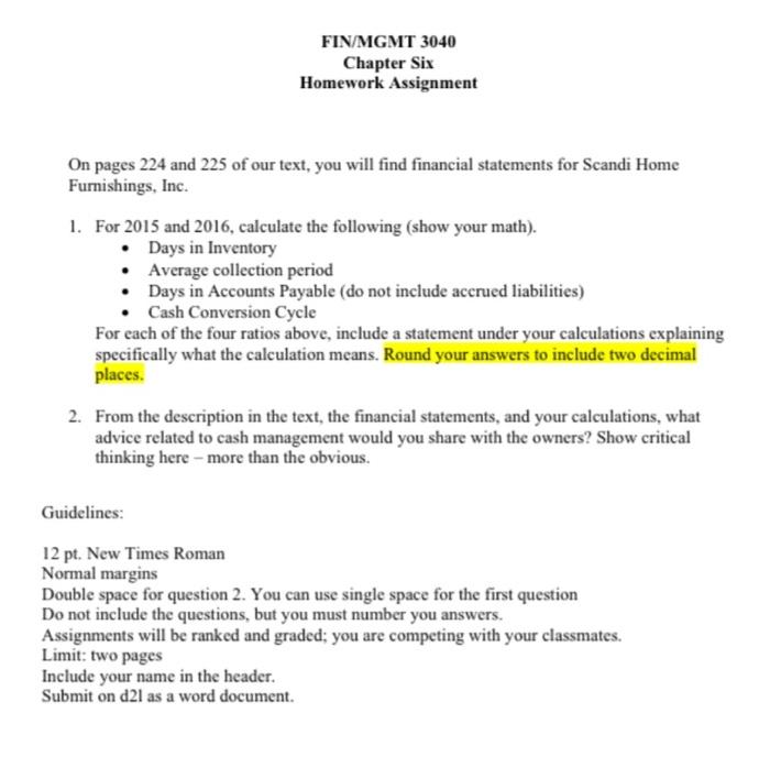  FIN/MGMT 3040 Chapter Six Homework Assignment On pages 224 and 225