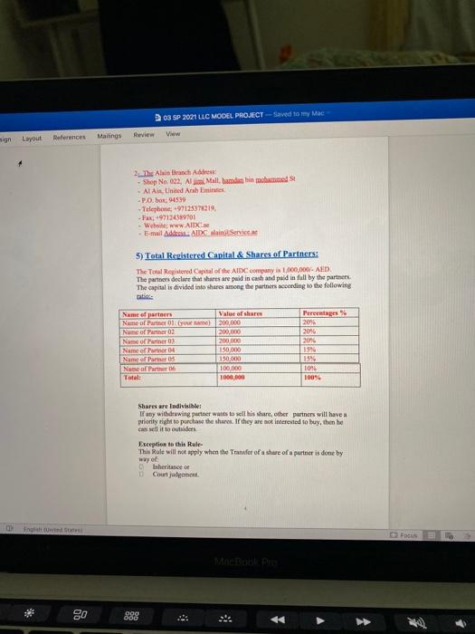 (AIDC) (A Limited Liability Company) 1) Name of company: The Trade Name