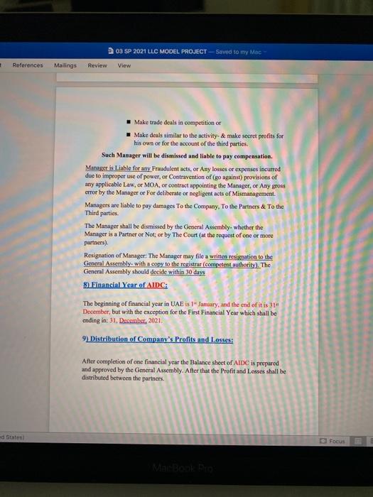 Company, located in Abu Dhabi, UAE. 2) Objects or Nature of business