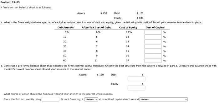  Don't worry about the drop downs! $ 104 Problem 21-03 A