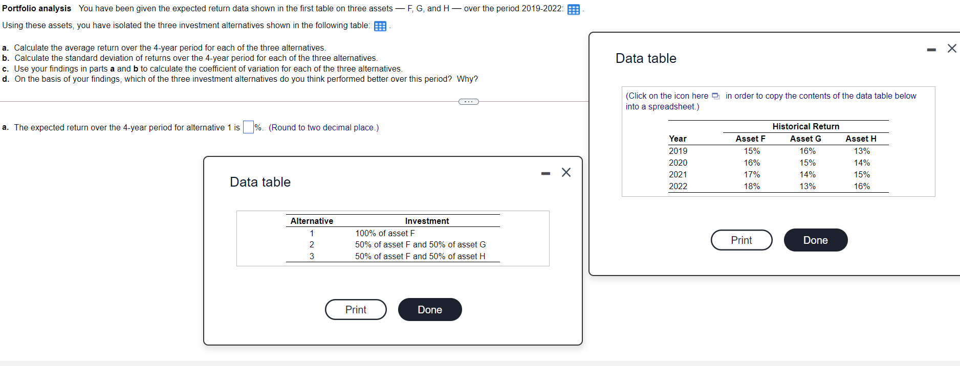  Portfolio analysis You have been given the expected return data shown
