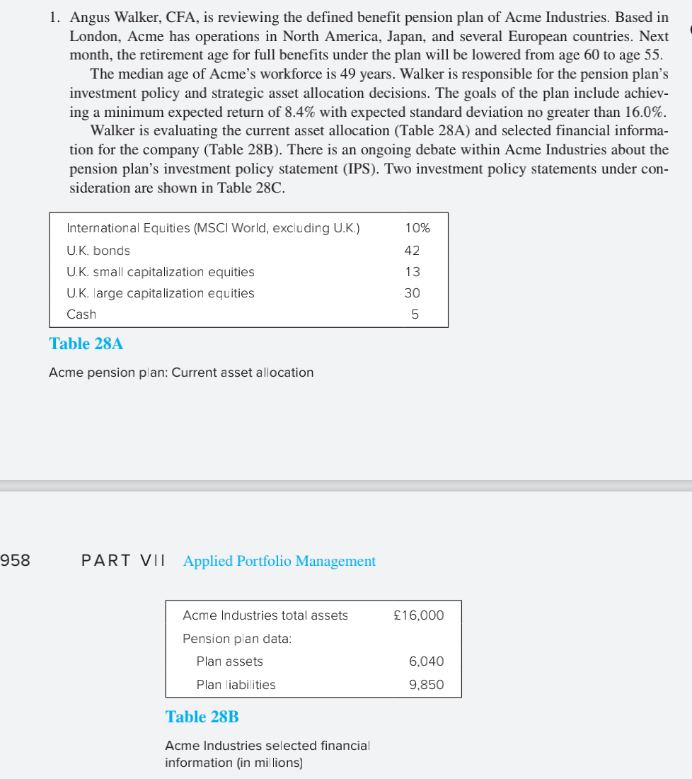 please provide the solutions for the question below 1. Angus Walker, CFA,