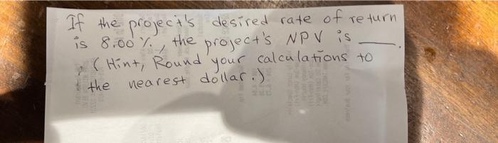 the following table. Your boss has asked you to calculate the project's