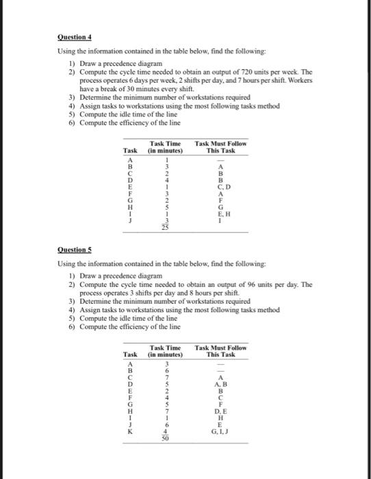  Question 4 Using the information contained in the table below, find