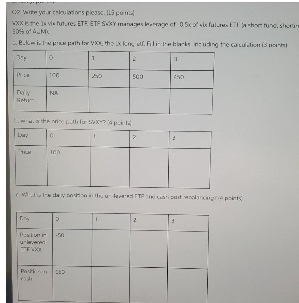  show working please Q2. Write your calculations please. (15 points) VXX