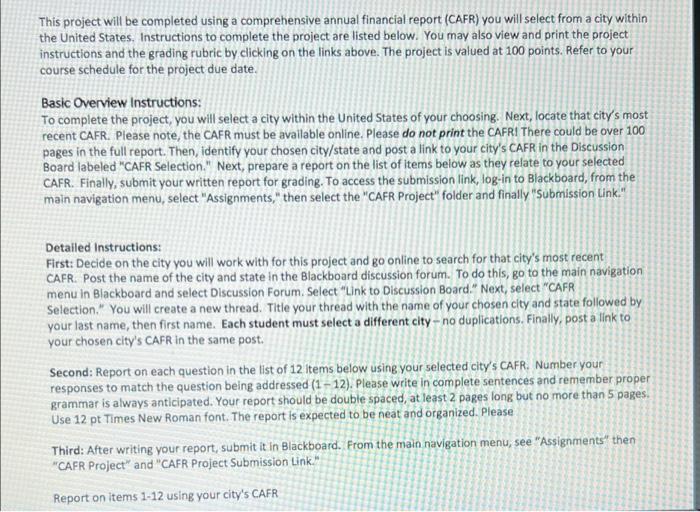 to complete the project are listed below. You may also view and