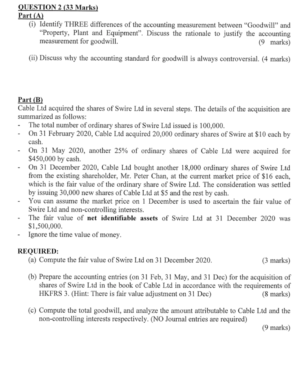  QUESTION 2 (33 Marks) Part (A) (i) Identify THREE differences of
