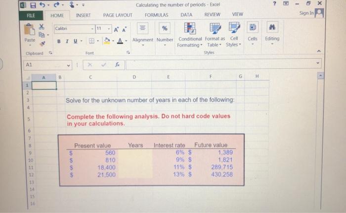  please show Excel formulas KI ? 6 X Calculating the number
