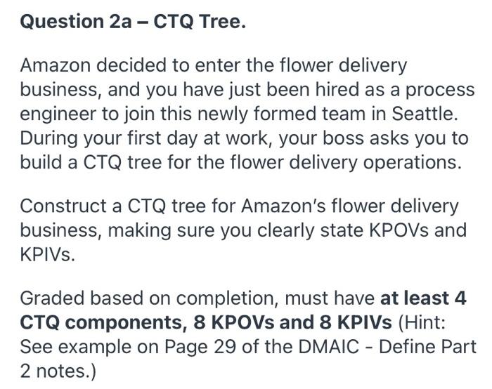  Question 2a - CTQ Tree. Amazon decided to enter the flower