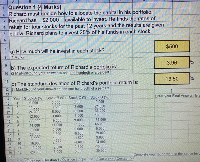 can somebody please help. part d) what is the BETA for each
