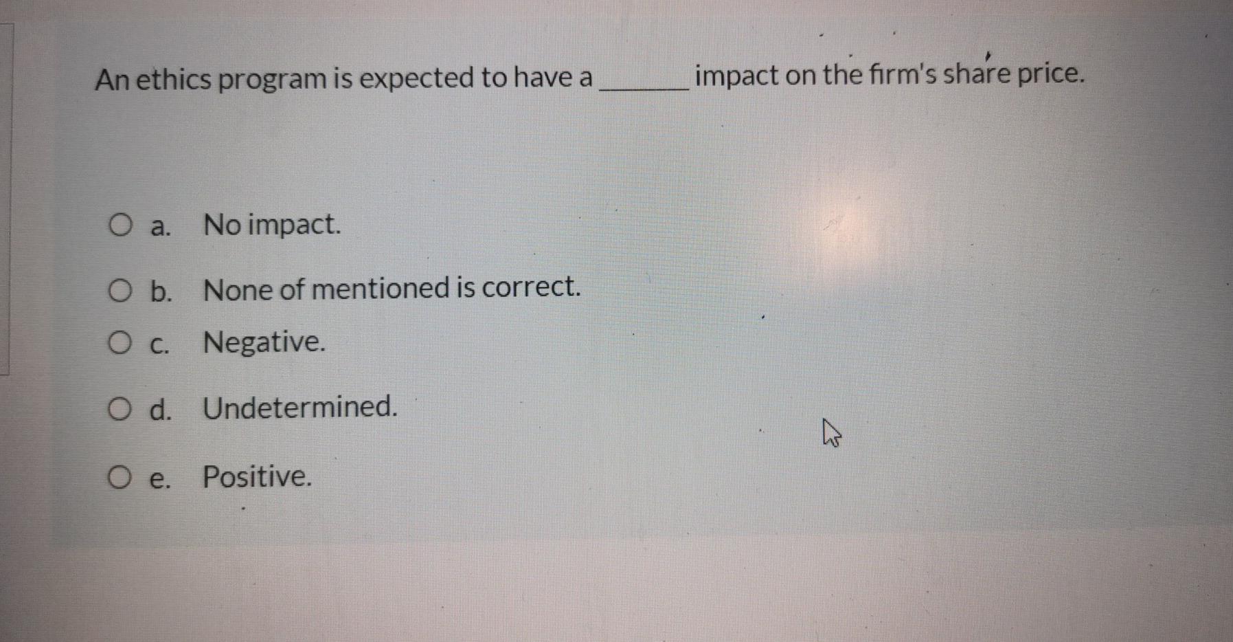  An ethics program is expected to have a impact on the