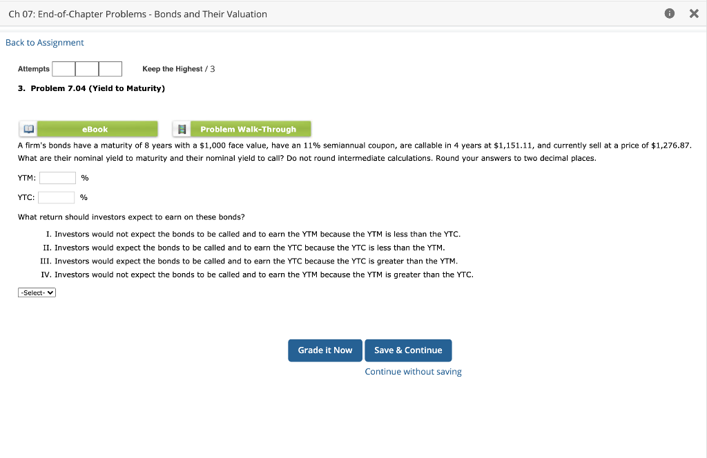 Ch 07: End-of-Chapter Problems - Bonds and Their Valuation 0 X