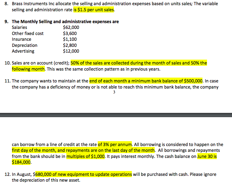 Manufacturing Overhead Budget for the third quarter h) Prepare the Unit cost