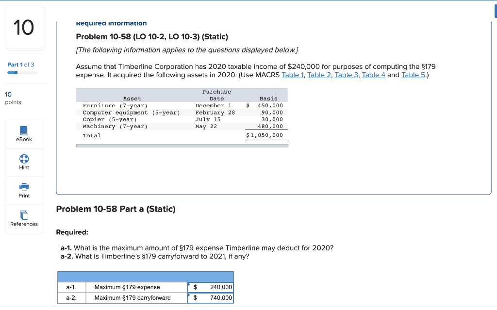 undefined Requirea information 10 Problem 10-58 (LO 10-2, LO 10-3) (Static) (The