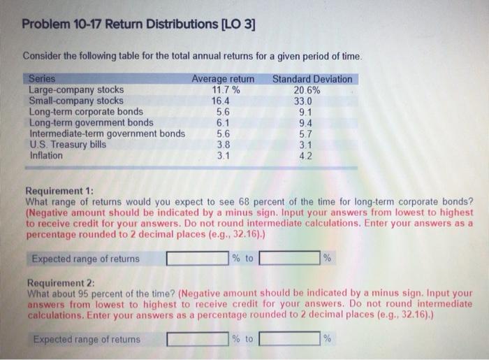  Problem 10-17 Return Distributions [LO 3] Consider the following table for